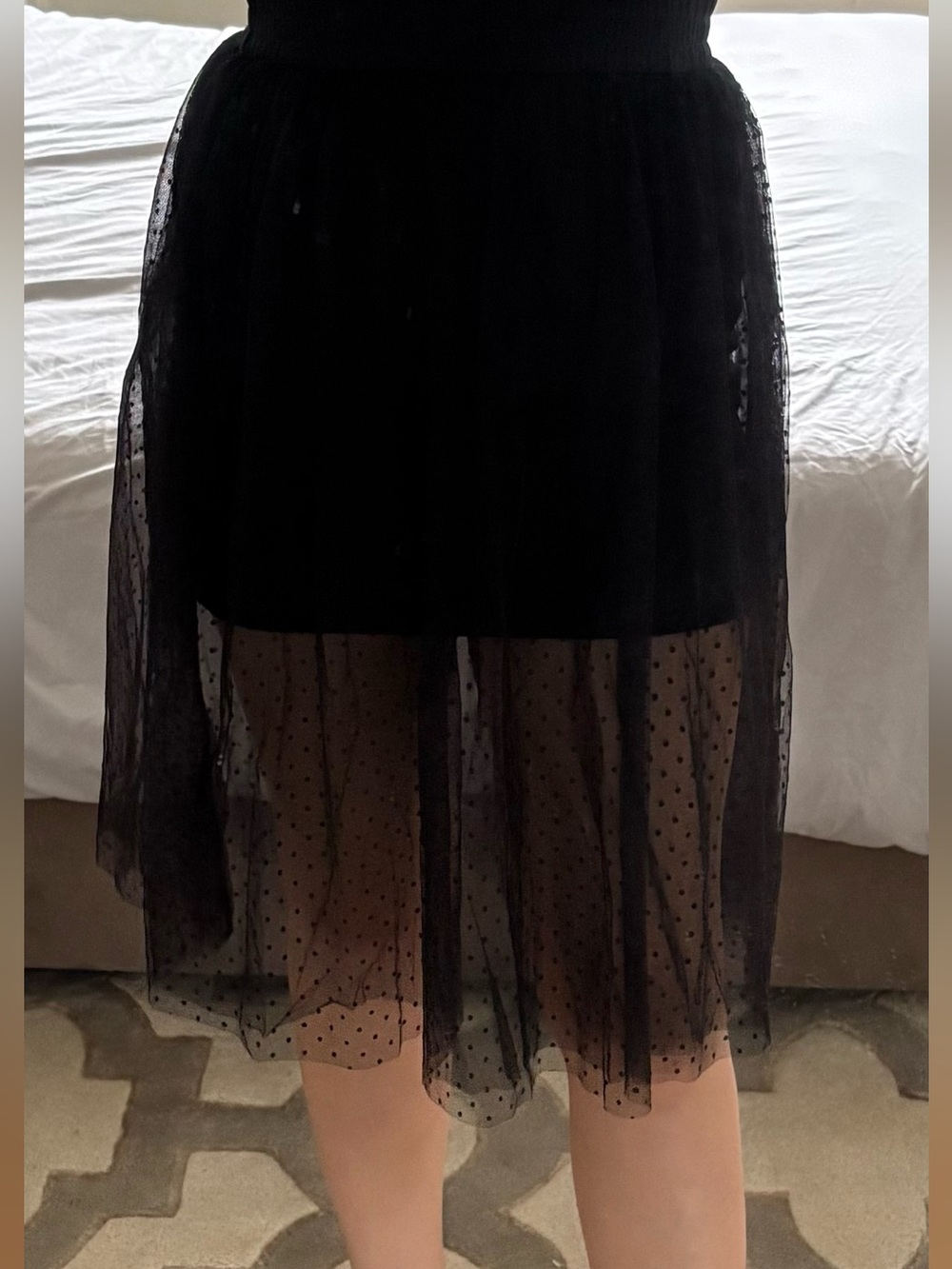 MINKPINK Black Sheer Polka Dot High-Low Midi Skirt